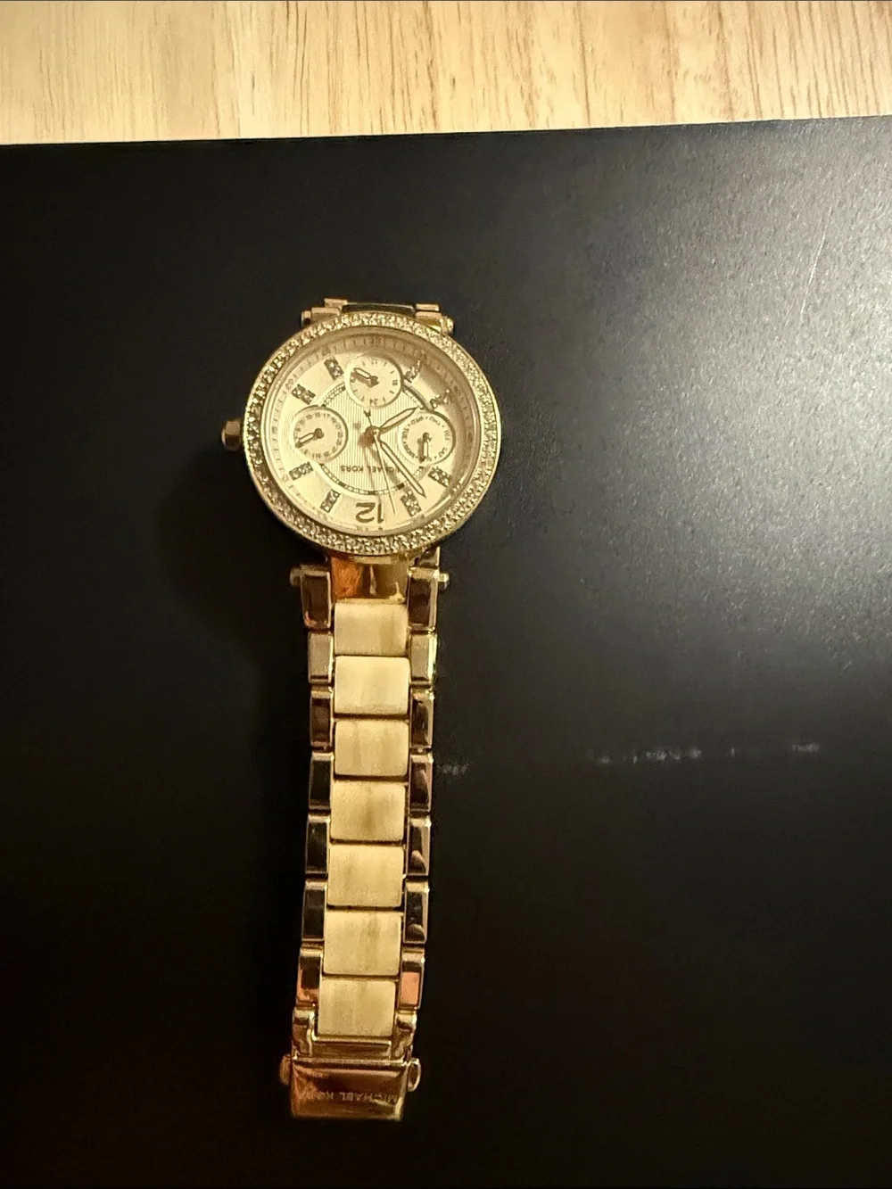 Michael Kors Gold and Cream Women's Crystal Accent Watch
